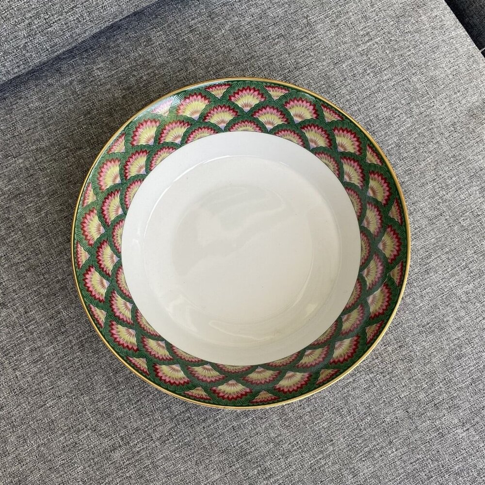 Muirfield Vegetable Serving Bowl Green and Pink Fan Bernardin Kimberly McSparran